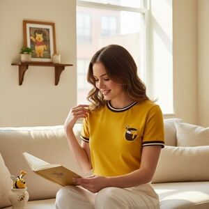 disney Winnie the Pooh T Shirt Honey Bees Size L cotton yellow